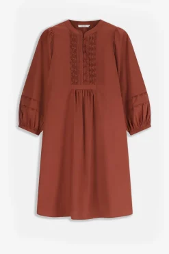 Bruine midi poplin jurk met pintuck details