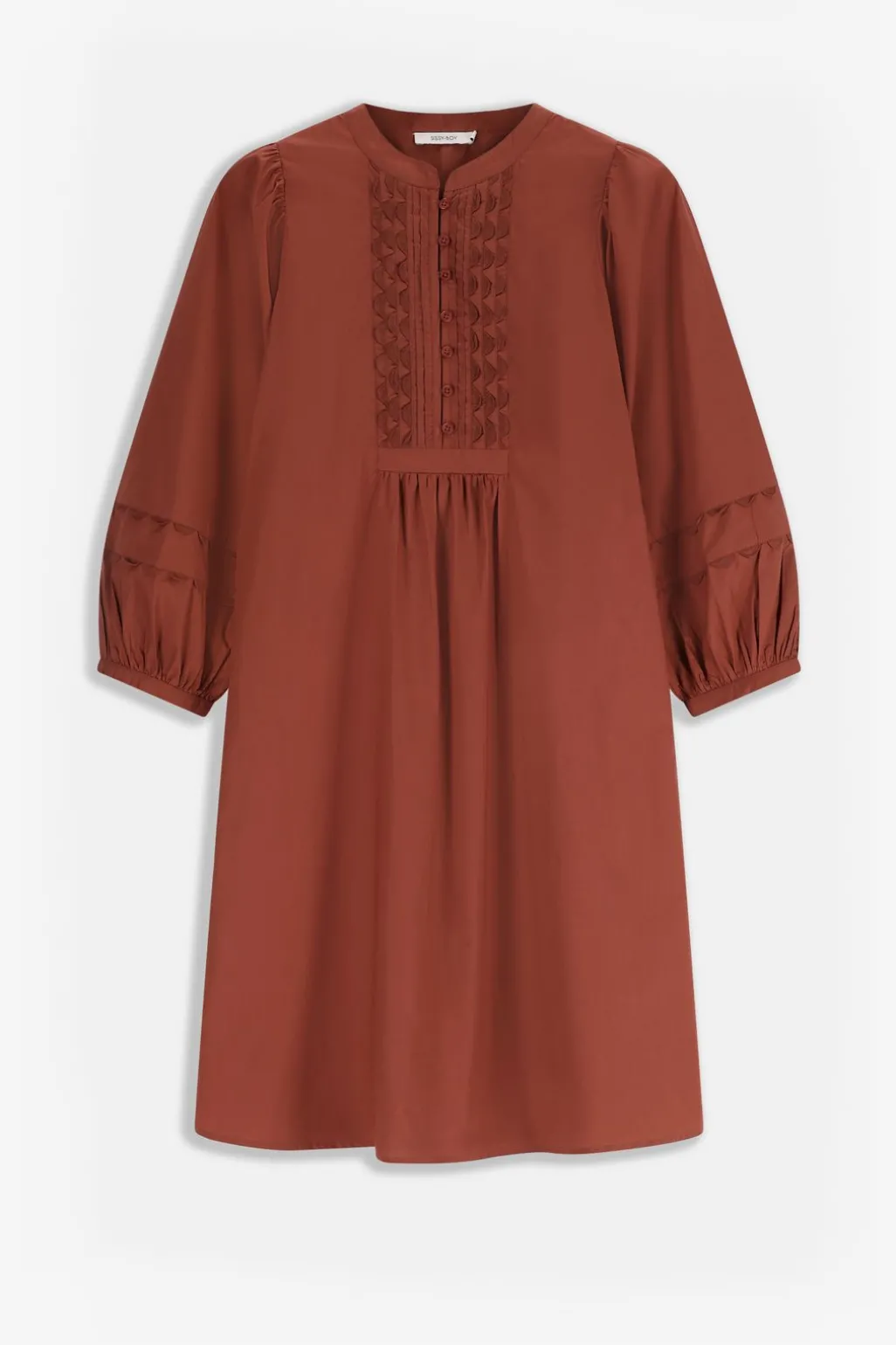 Bruine midi poplin jurk met pintuck details