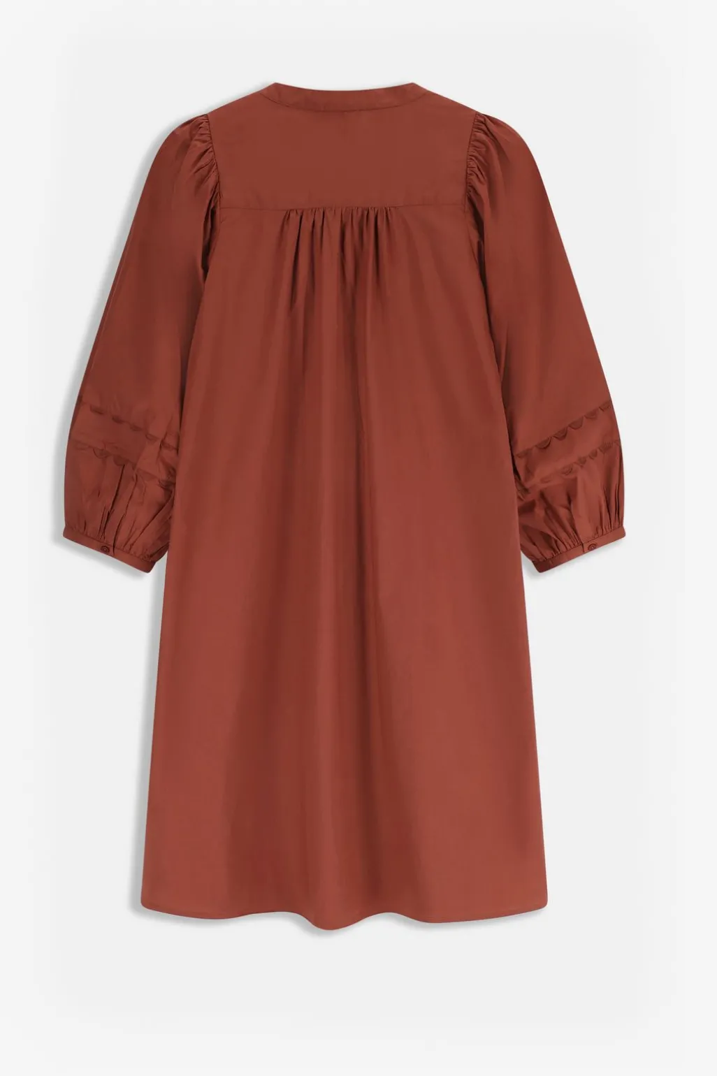 Bruine midi poplin jurk met pintuck details