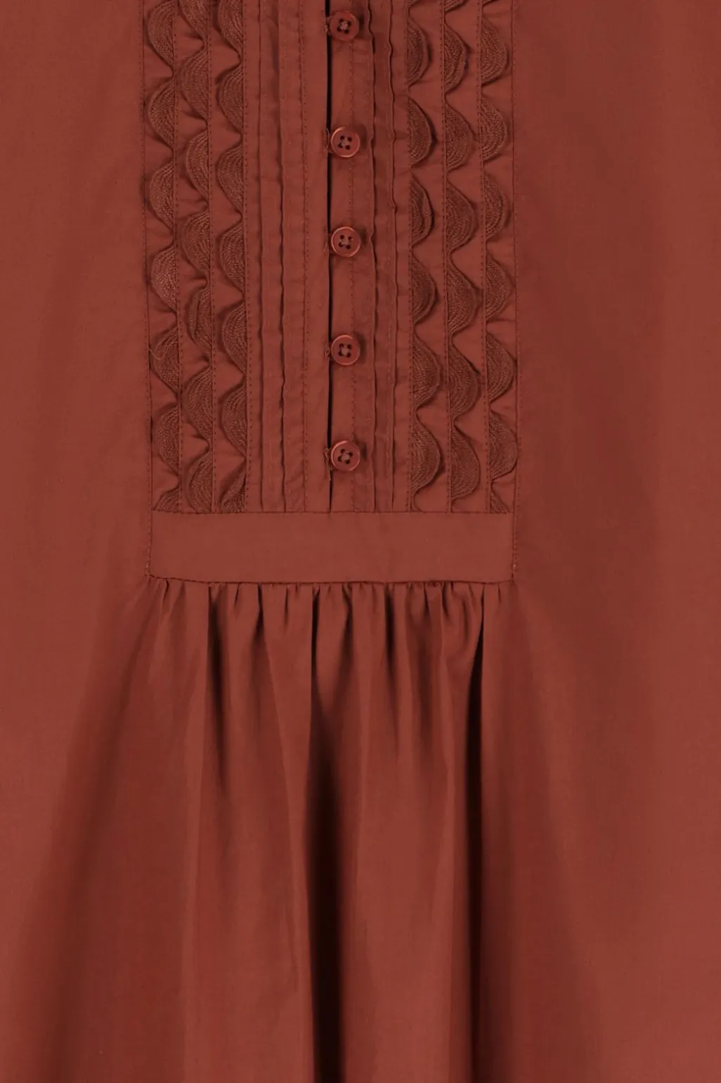 Bruine midi poplin jurk met pintuck details