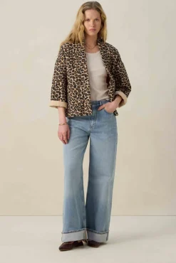 Bruine padded jack met leopard print