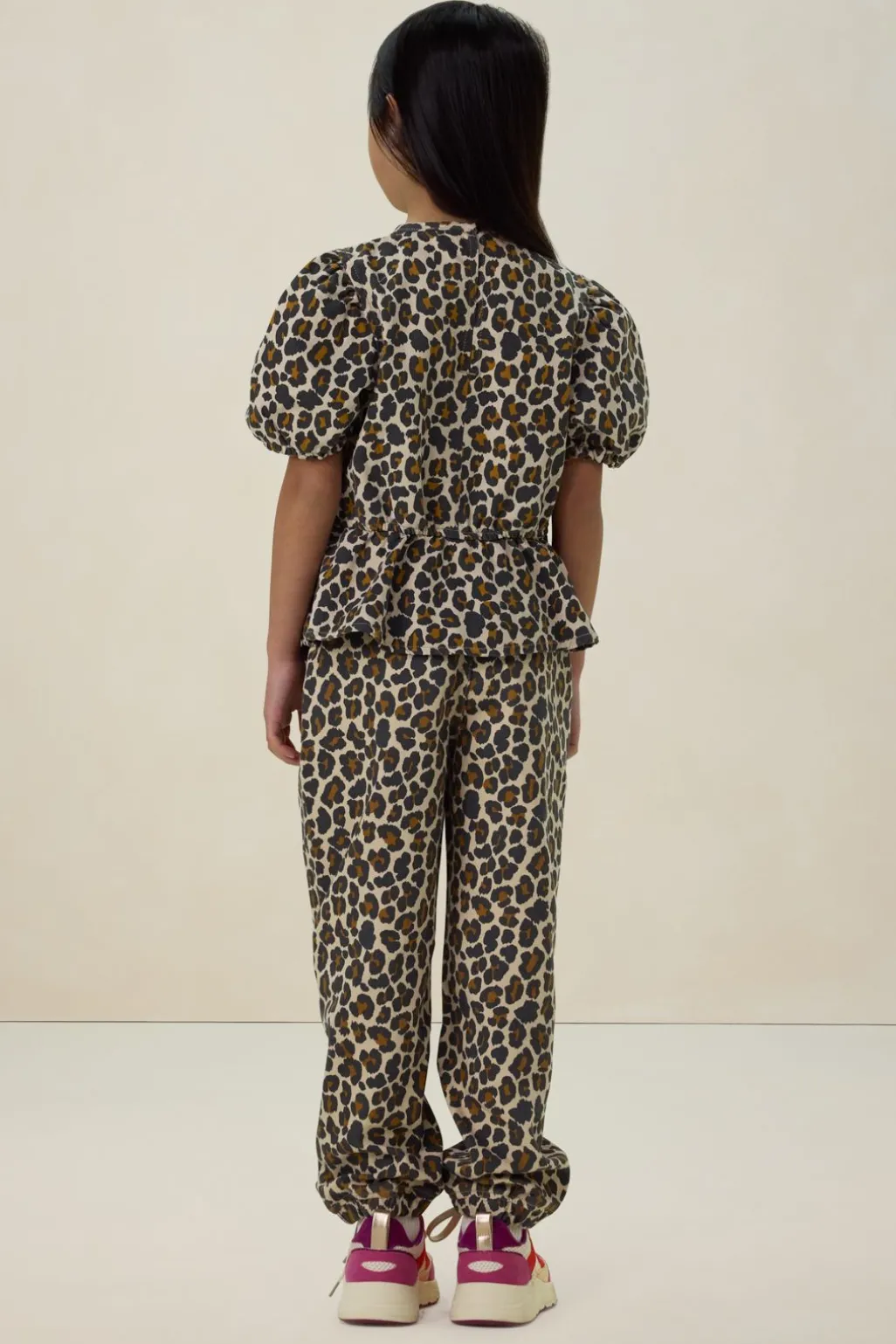 Bruine pull on broek met leopard print