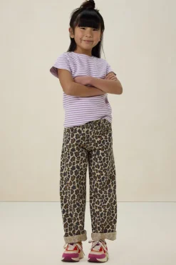Bruine pull on broek met leopard print