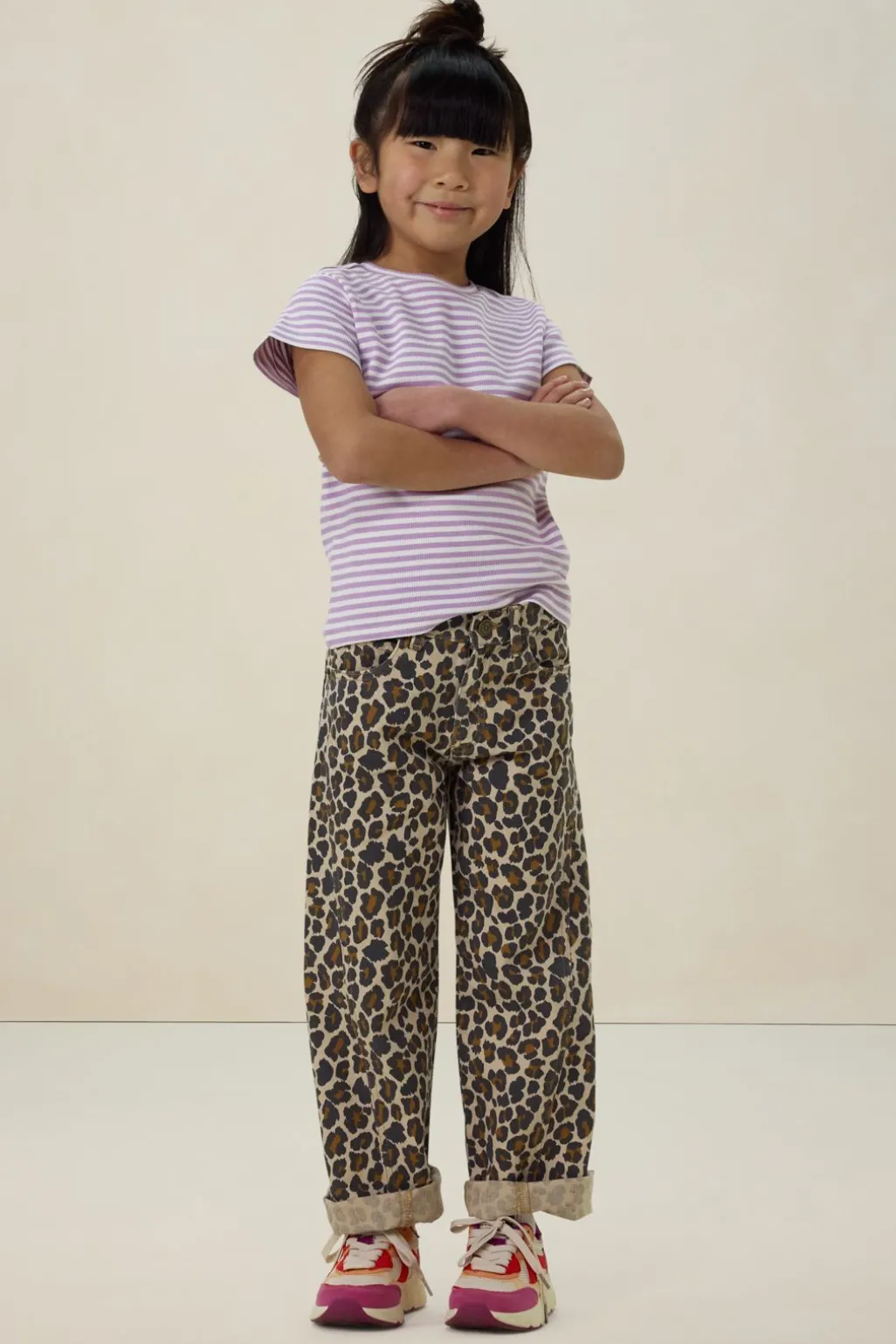 Bruine pull on broek met leopard print