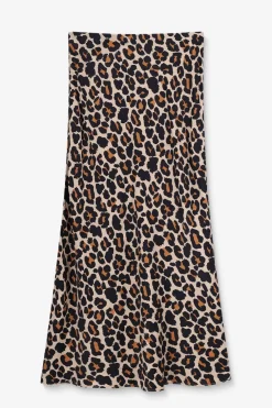 Bruine satijnen rok met leopard print