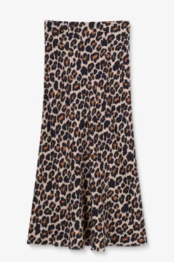 Bruine satijnen rok met leopard print