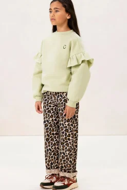 Bruine straight leg jeans met leopard print