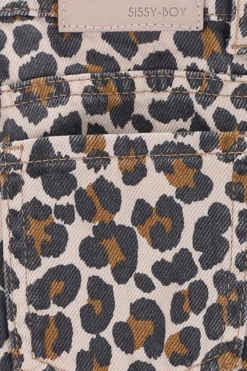Bruine straight leg jeans met leopard print