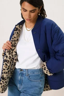 Bruine teddy jas met leopard print