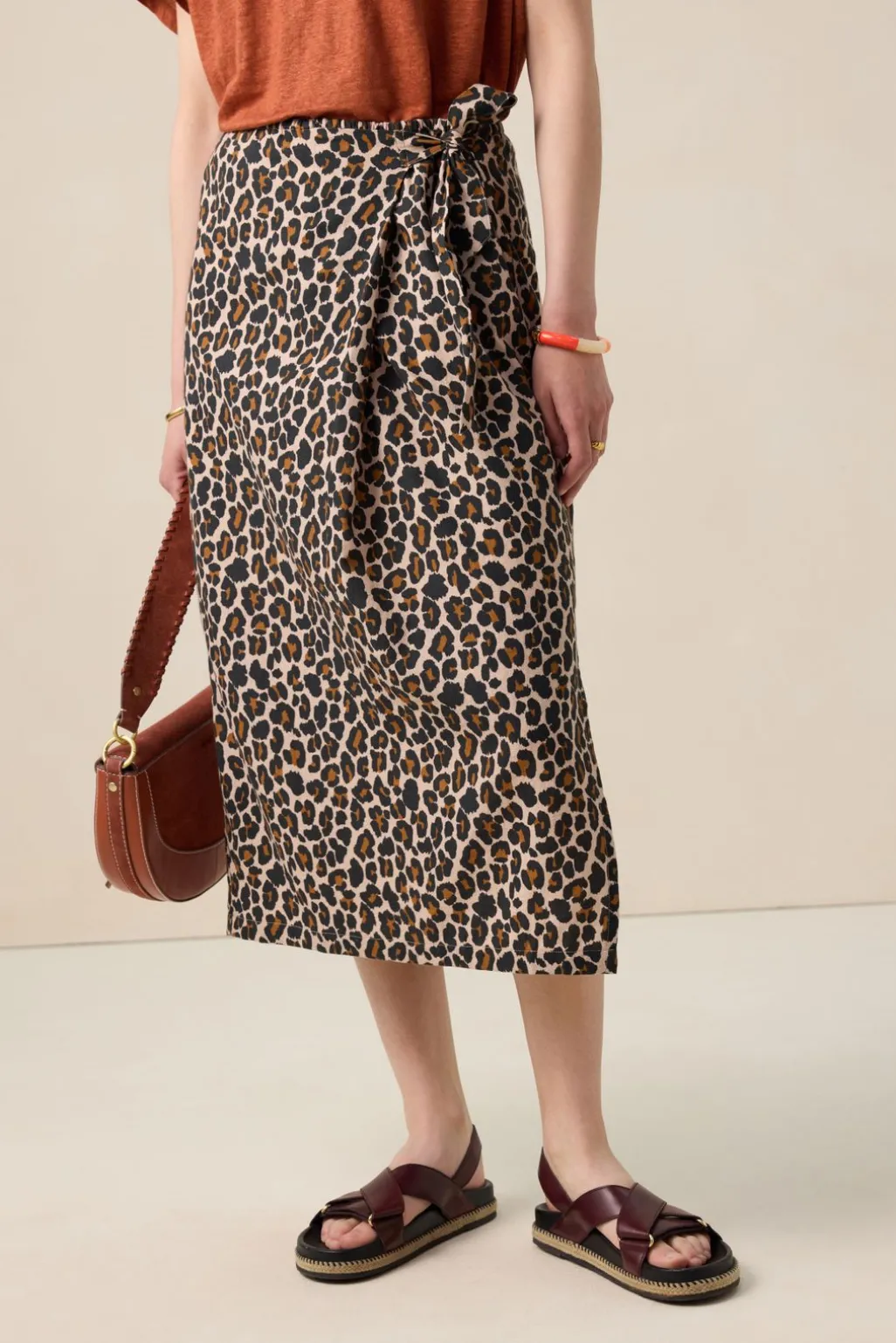 Bruine wikkelrok met leopard print