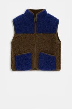 Colourblock teddy gilet