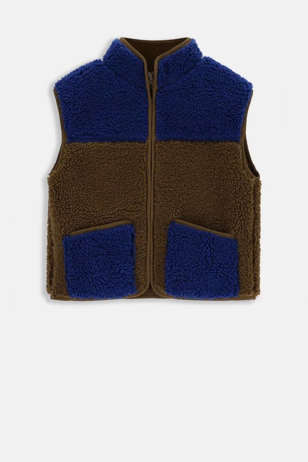 Colourblock teddy gilet