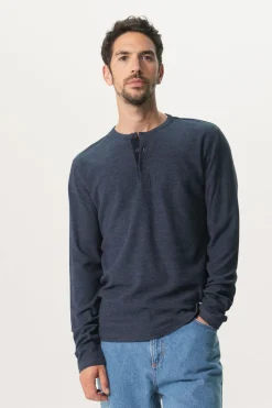 Donkerblauw katoenen henley T-shirt