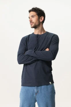 Donkerblauw katoenen henley T-shirt