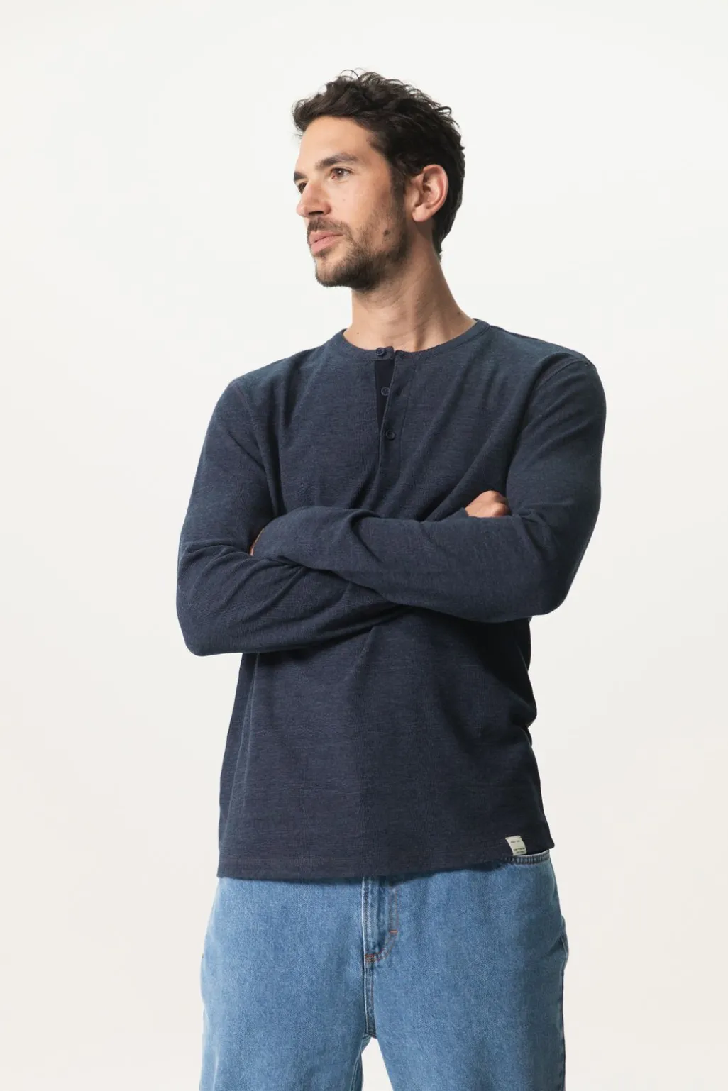Donkerblauw katoenen henley T-shirt