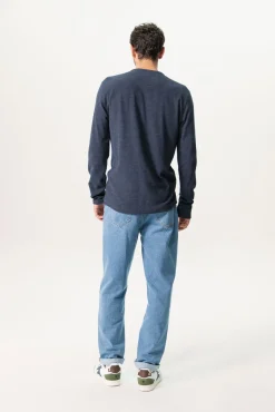 Donkerblauw katoenen henley T-shirt