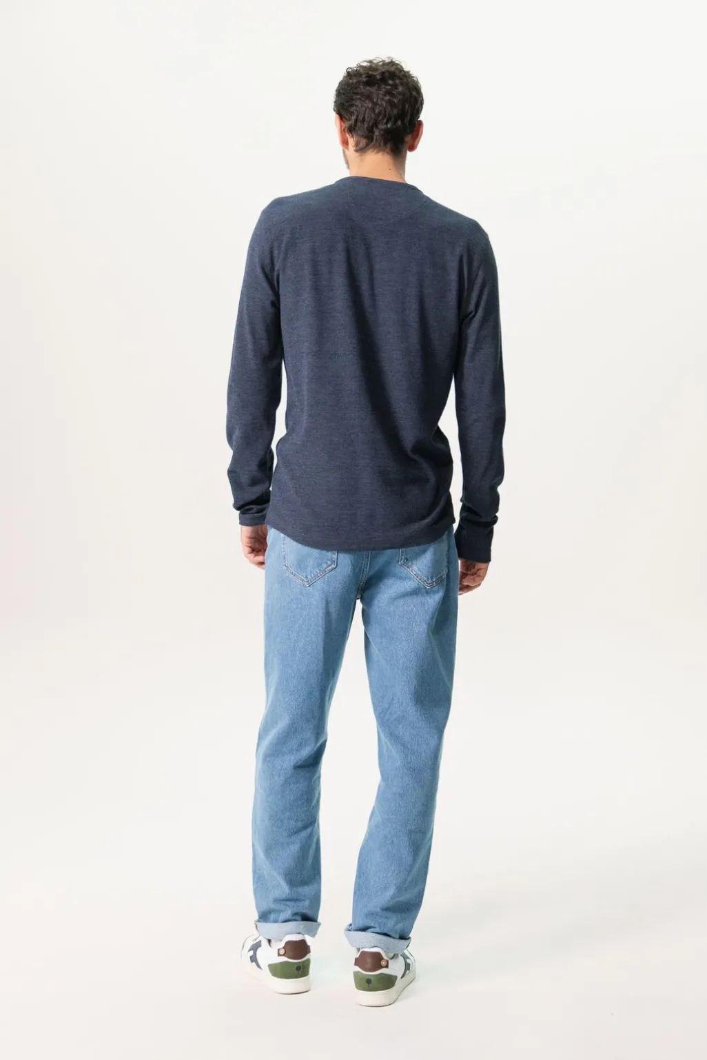 Donkerblauw katoenen henley T-shirt