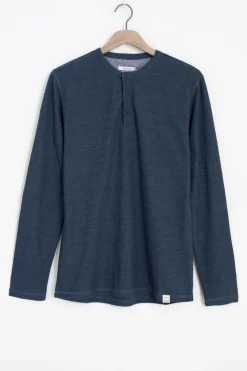 Donkerblauw katoenen henley T-shirt