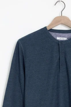 Donkerblauw katoenen henley T-shirt