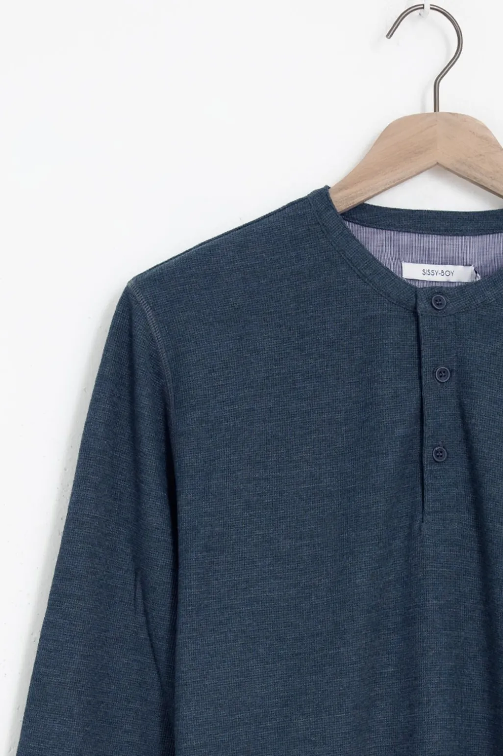 Donkerblauw katoenen henley T-shirt