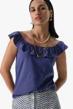 Donkerblauw singlet met ruffles
