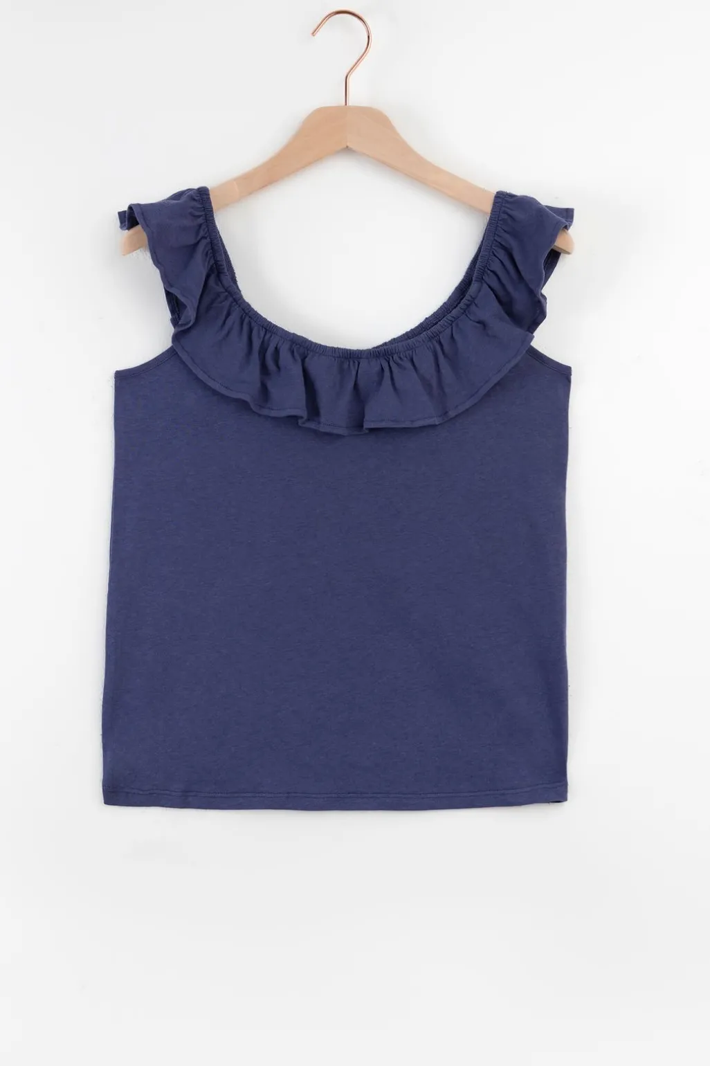 Donkerblauw singlet met ruffles