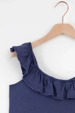 Donkerblauw singlet met ruffles