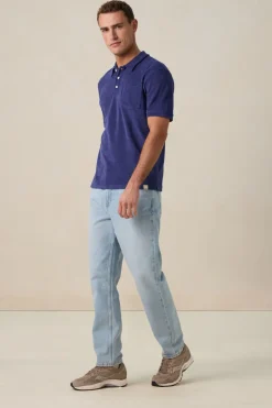 Donkerblauwe badstof polo