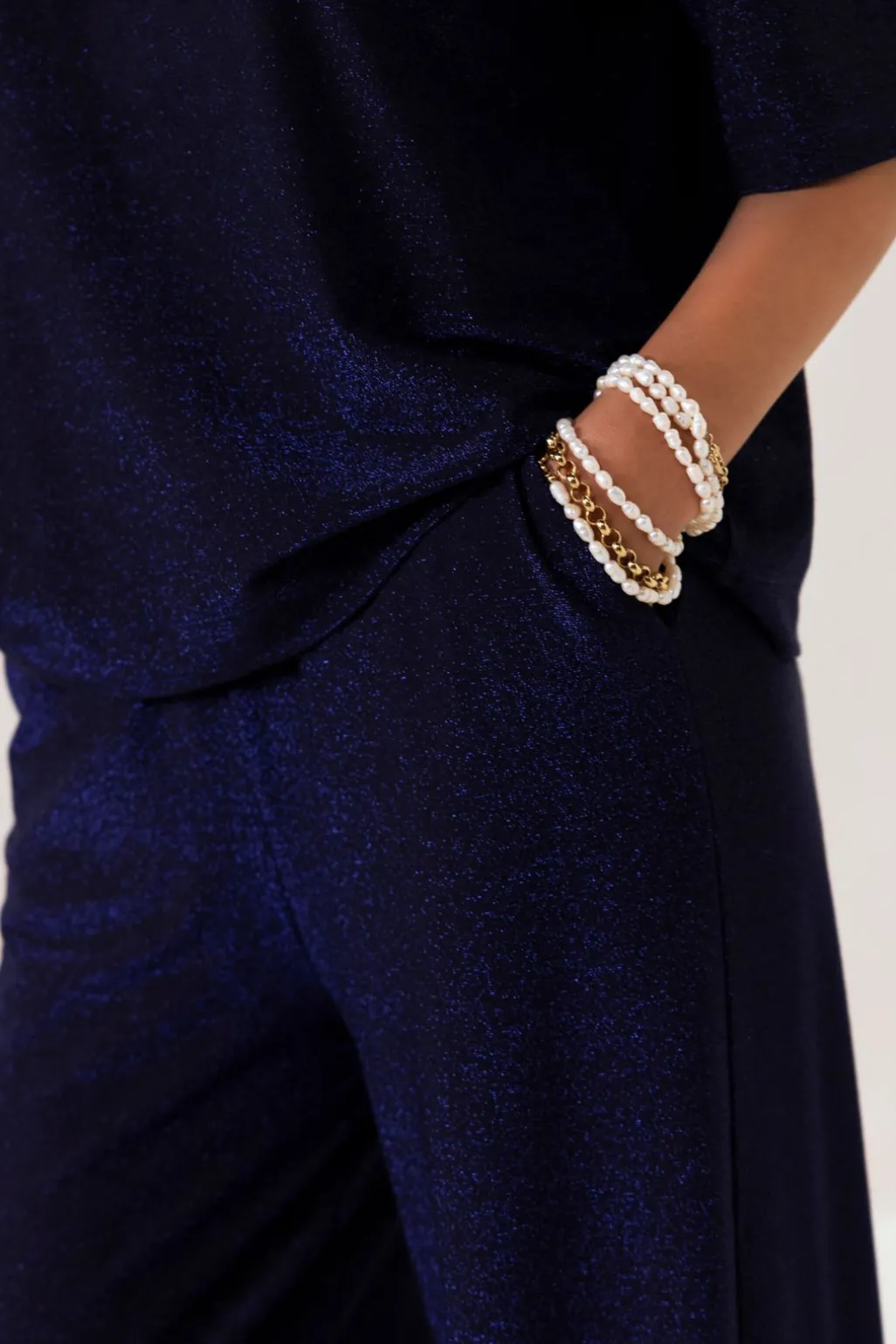 Donkerblauwe broek met lurex