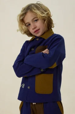 Donkerblauwe colourblock jack met embroidery