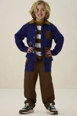 Donkerblauwe colourblock jack met embroidery