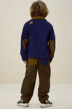 Donkerblauwe colourblock jack met embroidery