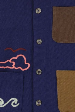 Donkerblauwe colourblock jack met embroidery