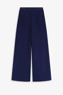Donkerblauwe high waist pantalon met embroidery