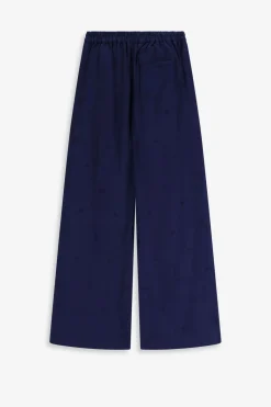 Donkerblauwe high waist pantalon met embroidery