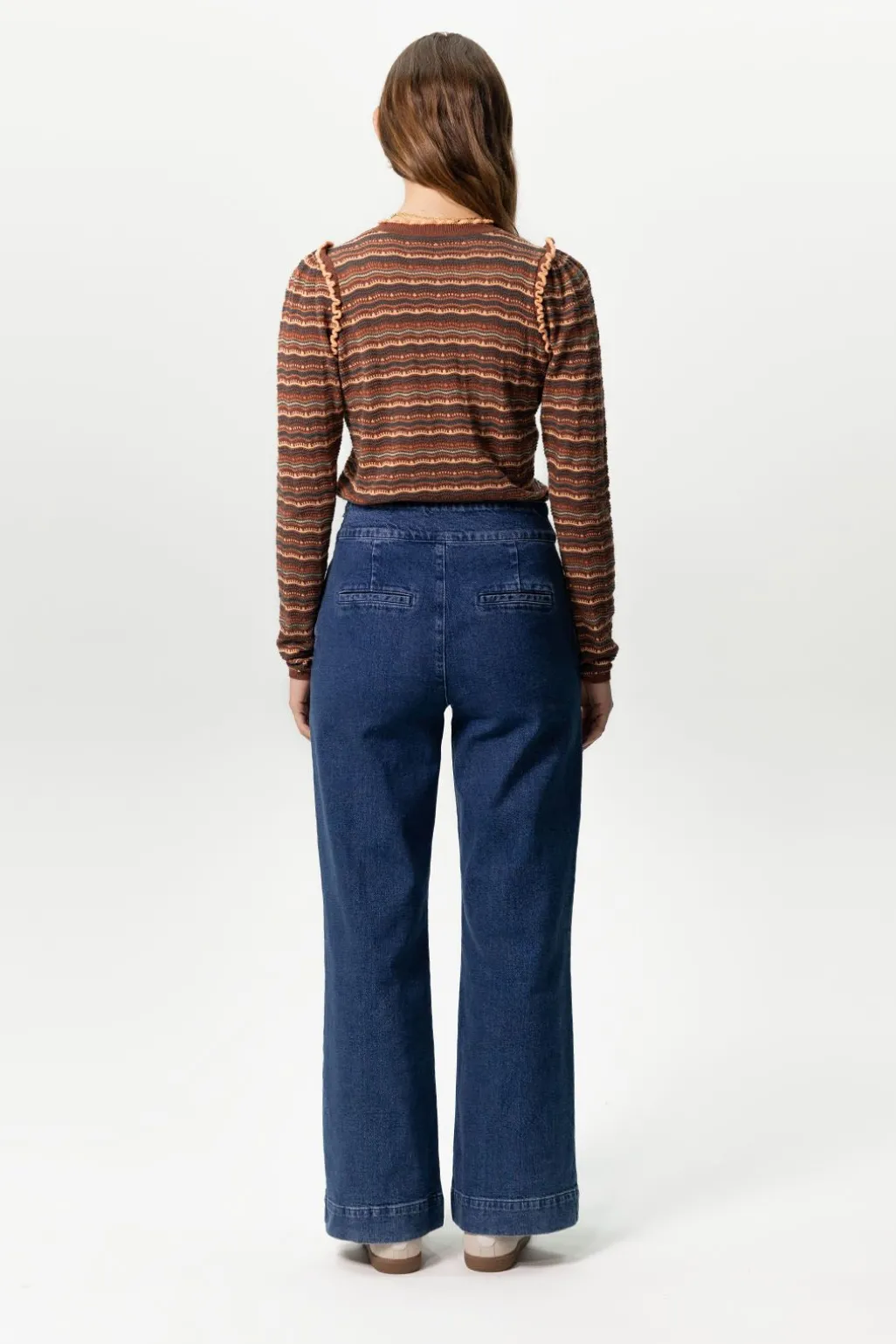 Donkerblauwe high waist wide leg jeans met rits