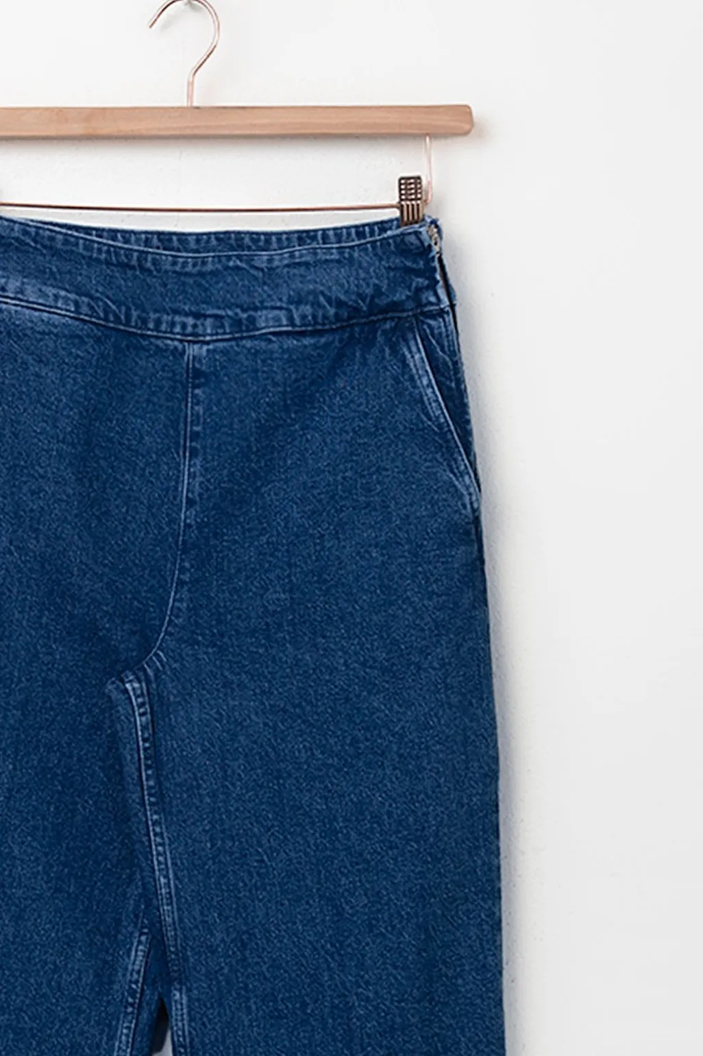 Donkerblauwe high waist wide leg jeans met rits