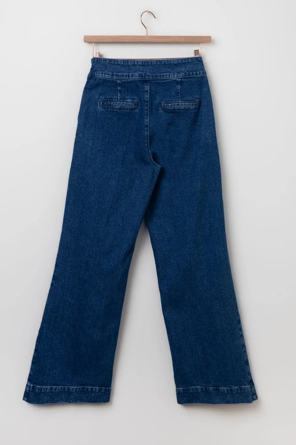Donkerblauwe high waist wide leg jeans met rits