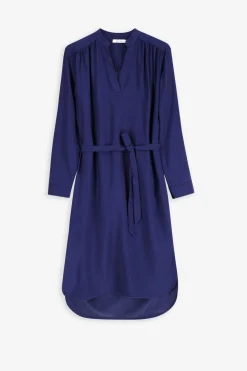 Donkerblauwe midi jurk met V-hals
