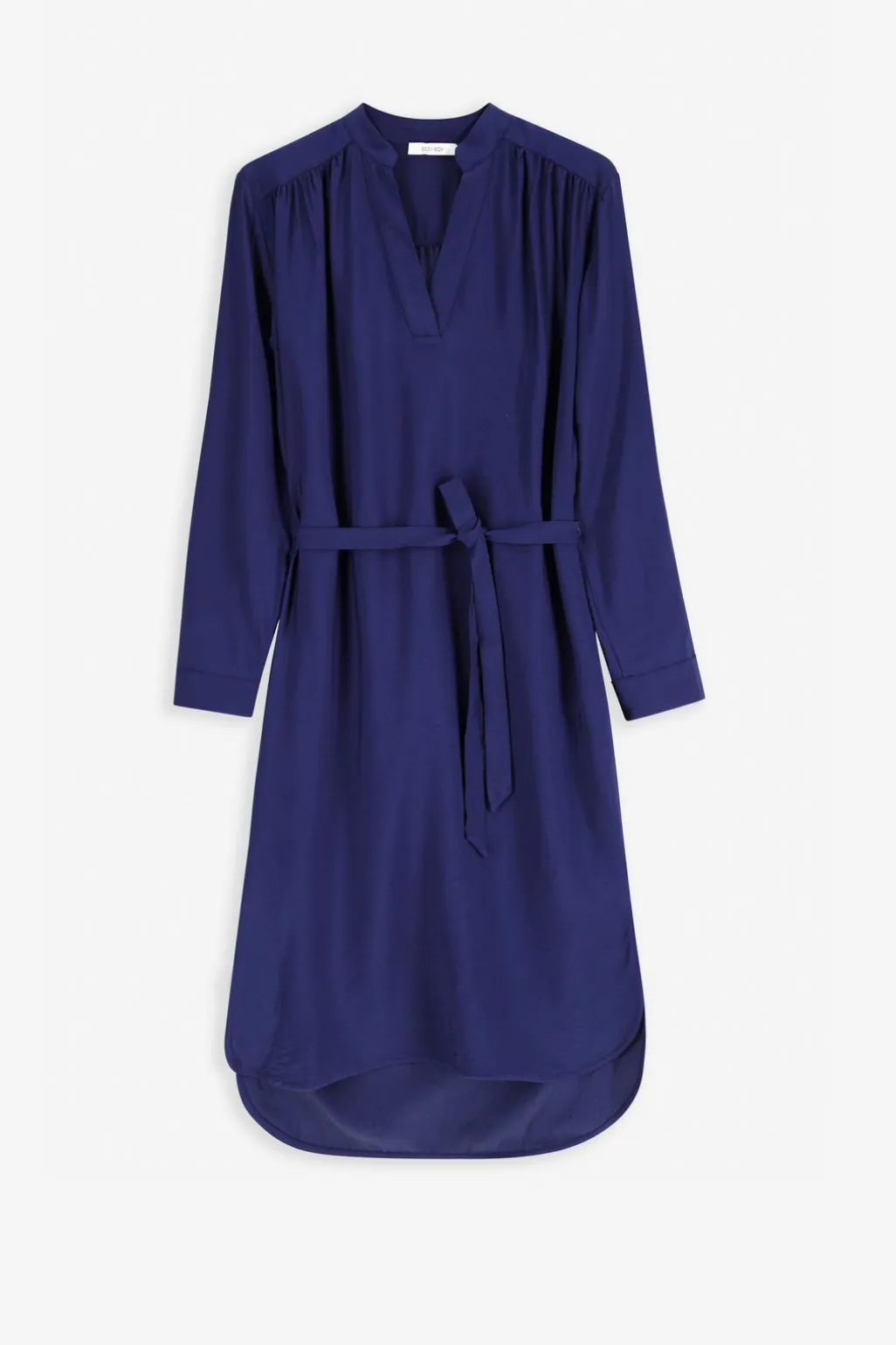 Donkerblauwe midi jurk met V-hals