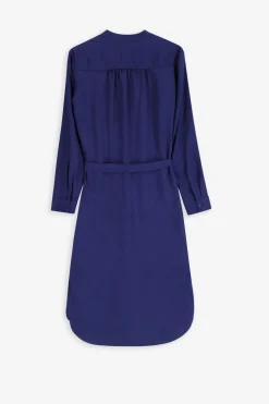 Donkerblauwe midi jurk met V-hals