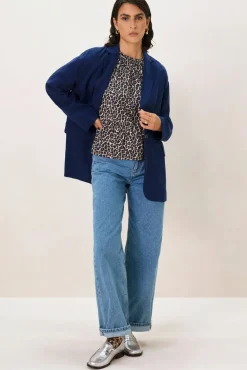 Donkerblauwe oversized blazer met embroidery