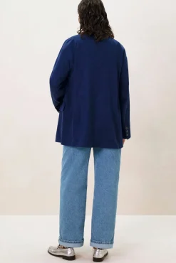 Donkerblauwe oversized blazer met embroidery