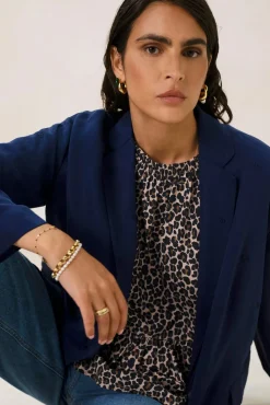 Donkerblauwe oversized blazer met embroidery
