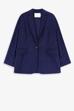 Donkerblauwe oversized blazer met embroidery