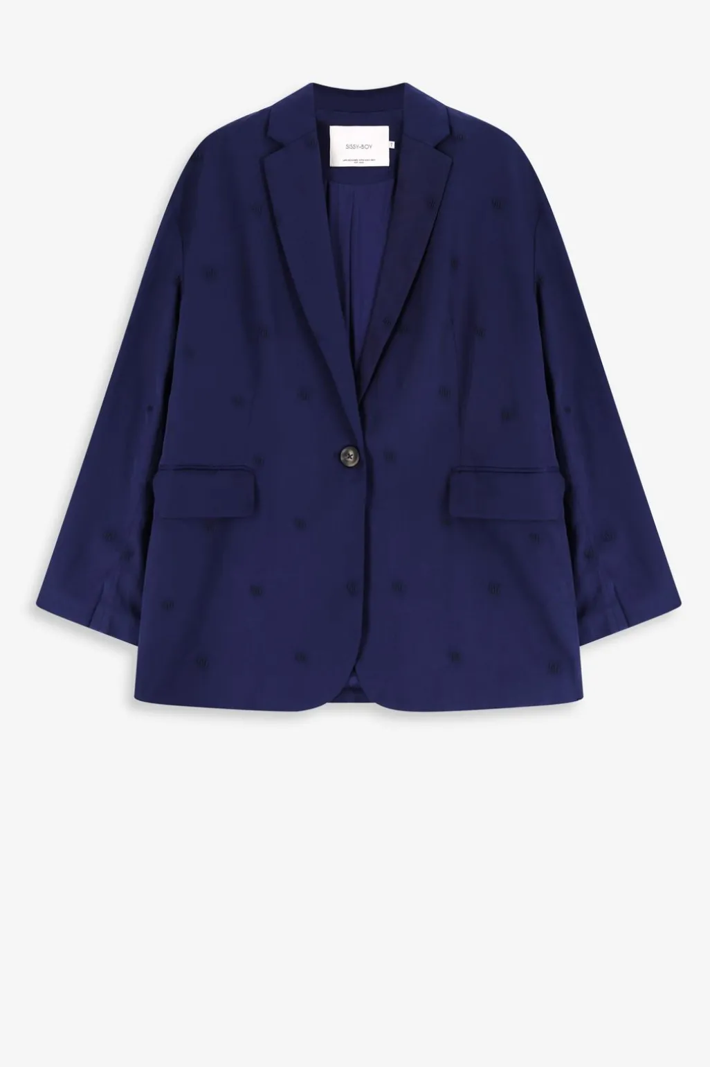 Donkerblauwe oversized blazer met embroidery