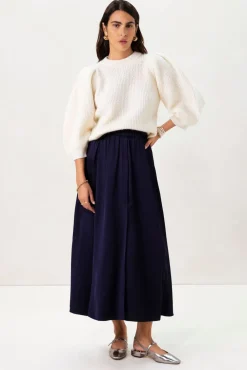 Donkerblauwe satijnen maxi rok
