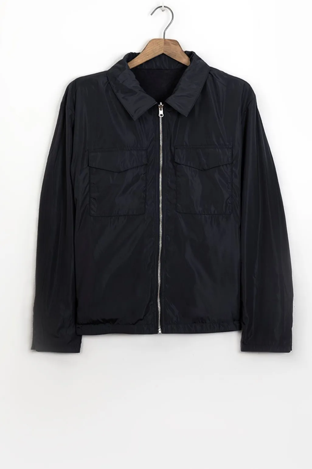 Donkerblauwe suède jas reversible