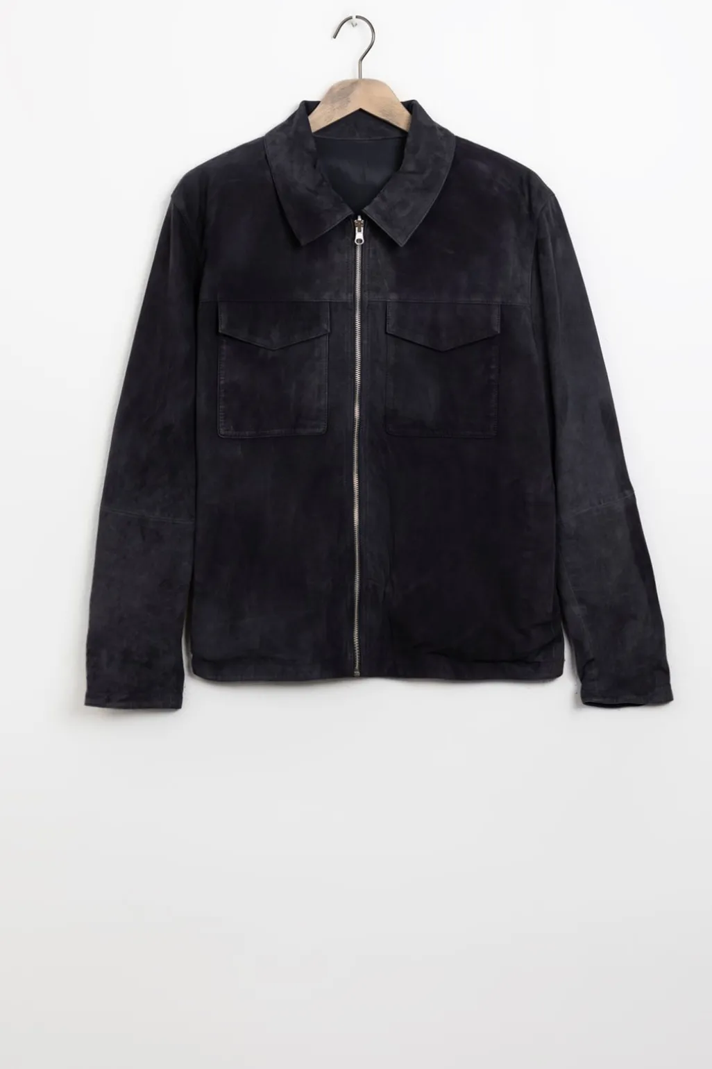 Donkerblauwe suède jas reversible