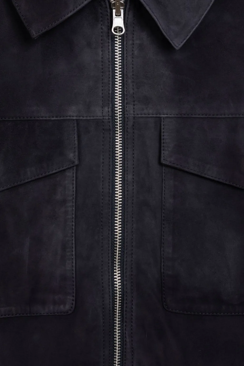 Donkerblauwe suède jas reversible